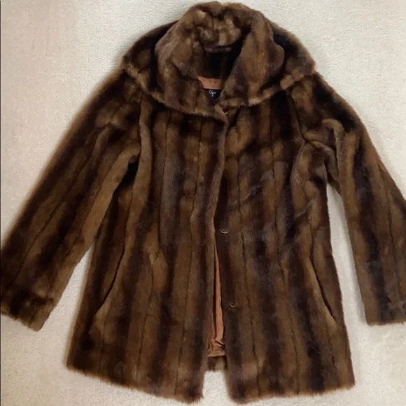 Aqua Brown Faux Fur Coat Mink Look Satin Lining Jacket Size Small - Picture 3 of 10